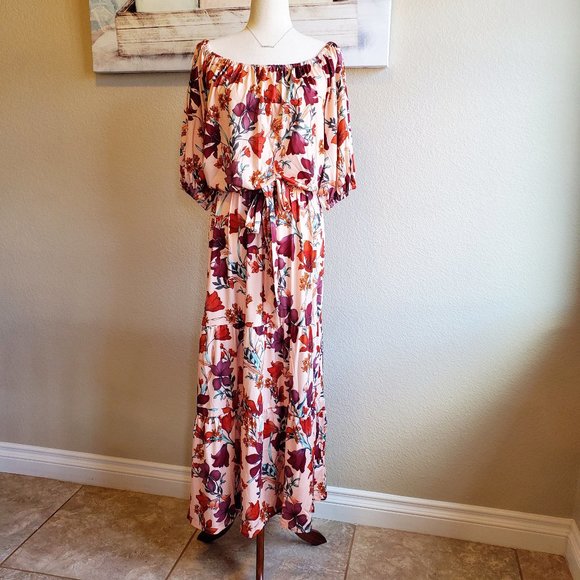 Alexia Admor Dresses & Skirts - ALEXIA ADMOR | Off the Shoulder Boho Maxi Dress in Blush Multi sz 2X